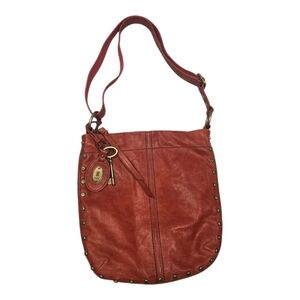 Tissot Coral Leather Studded Shoulder Bag Tote Purse